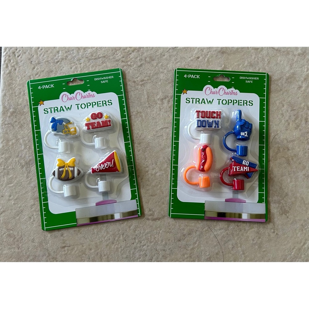 CharCharms Football Cheer Straw Toppers 8 Pack Silicone Covers for 10mm Straws